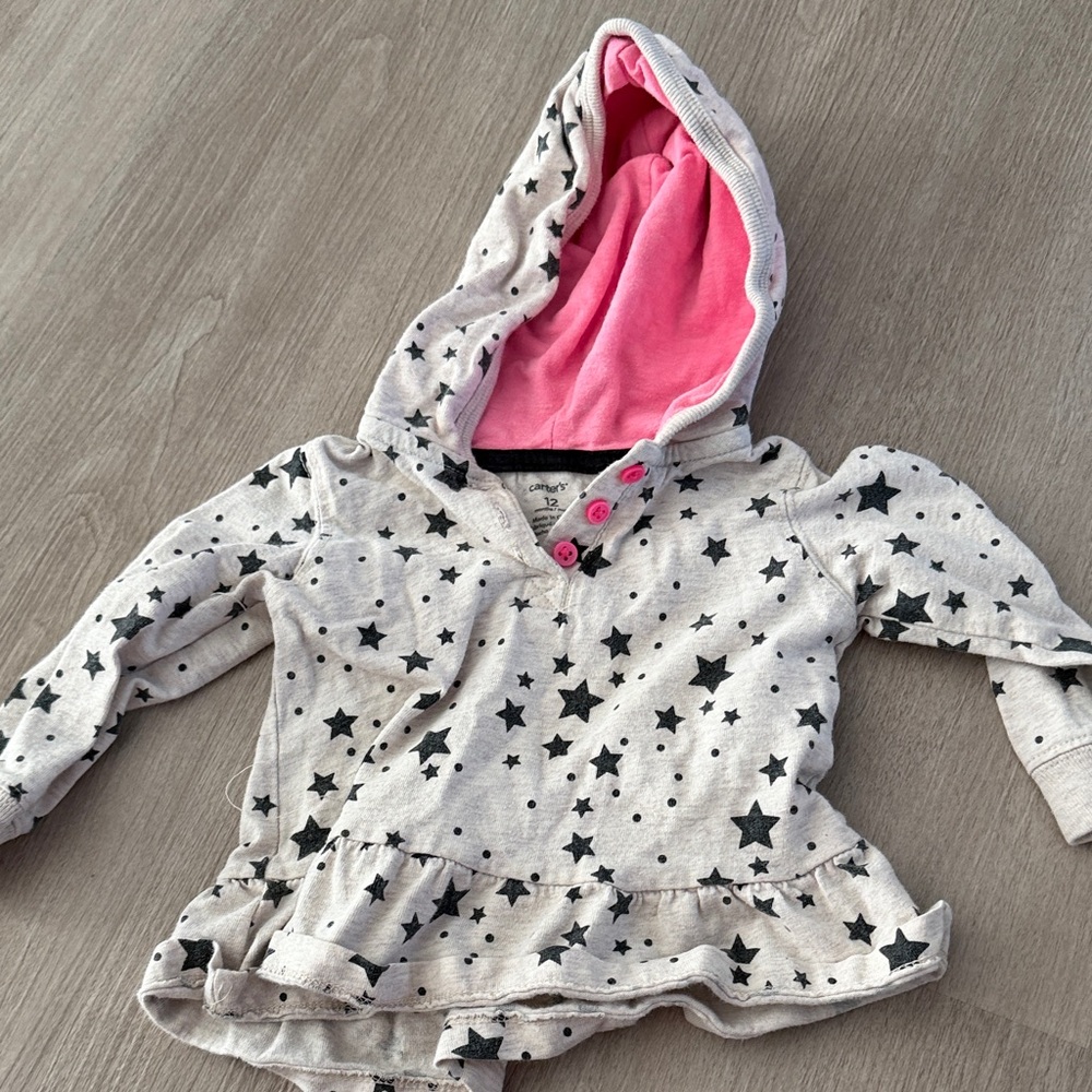 Carter's Gray Star Hoodie with Pink Lining
